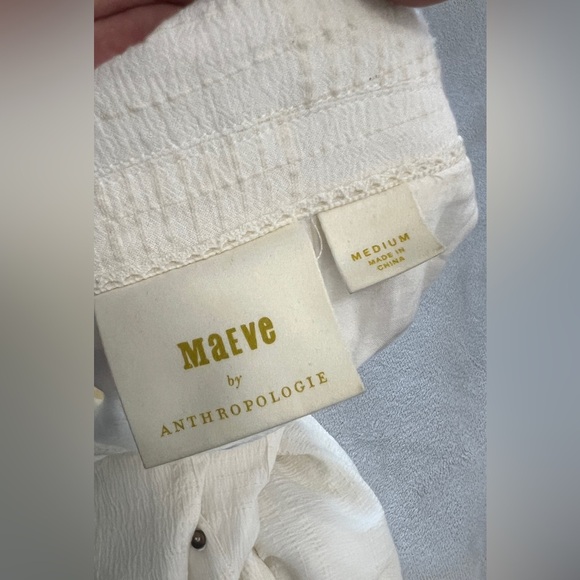 Anthropologie | Maeve Aria Textured Cream White Cotton Button Shirtdress size M - Picture 8 of 10